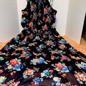 Spring Floral Dress With Gold Neckline